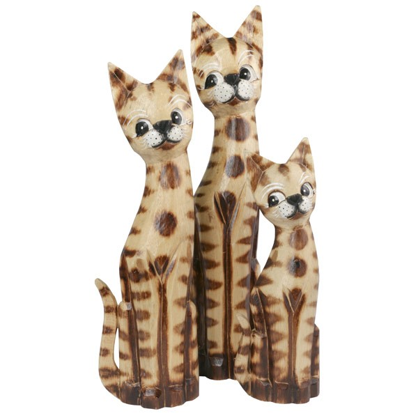 Set Of 3 Wooden Ginger cats Large Small